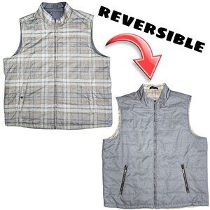 Tommy Bahama cresent ciry Reversible Quilted Vest Beige Plaid & Gray Mens XL